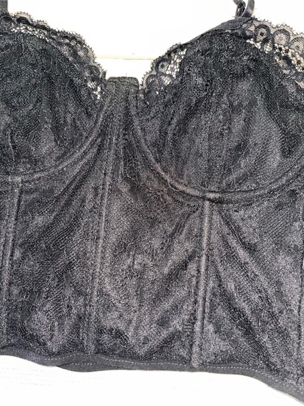 Zara Black Lace Corset Bustier Cami Crop Top Boned Sheer Size M Fits S - Picture 5 of 8
